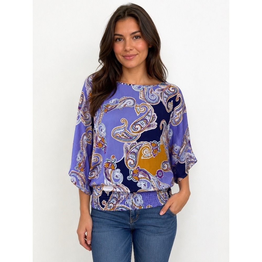 Allison Brittney lavender paisley print blouse With Wide Sleeves  Size L‎